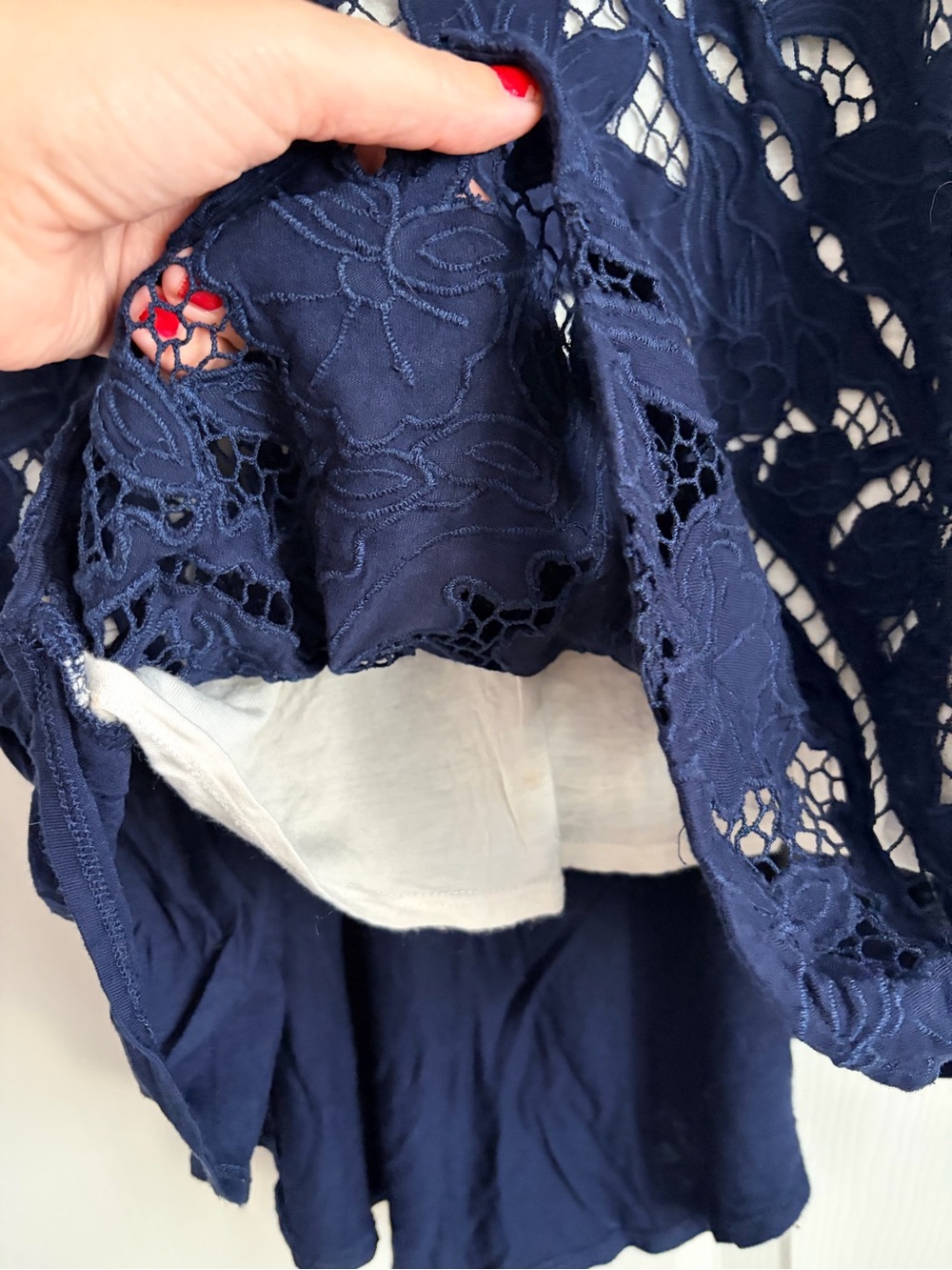 Anthro Navy Lace Overlay Sleeveless Tank Top - Picture 4 of 6